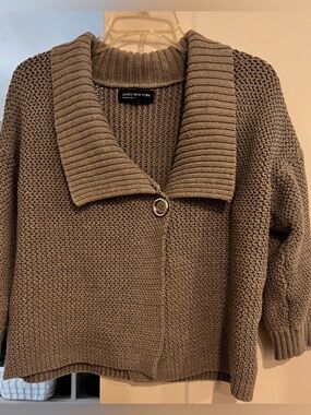 Jones New York Gray Rib-Collar Knit Sweater l S